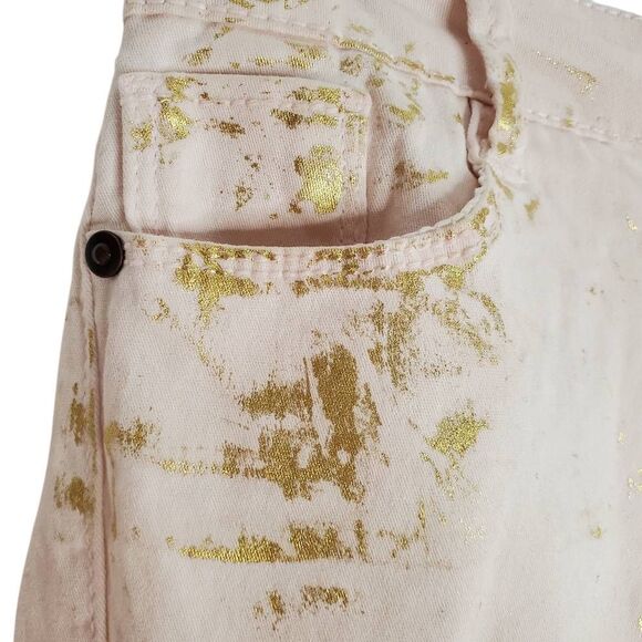 Vanilla Star Zip Fly Gold Splatter Paint Stretch Skinny Jeans Pink & Gold Size 5 - Picture 13 of 14